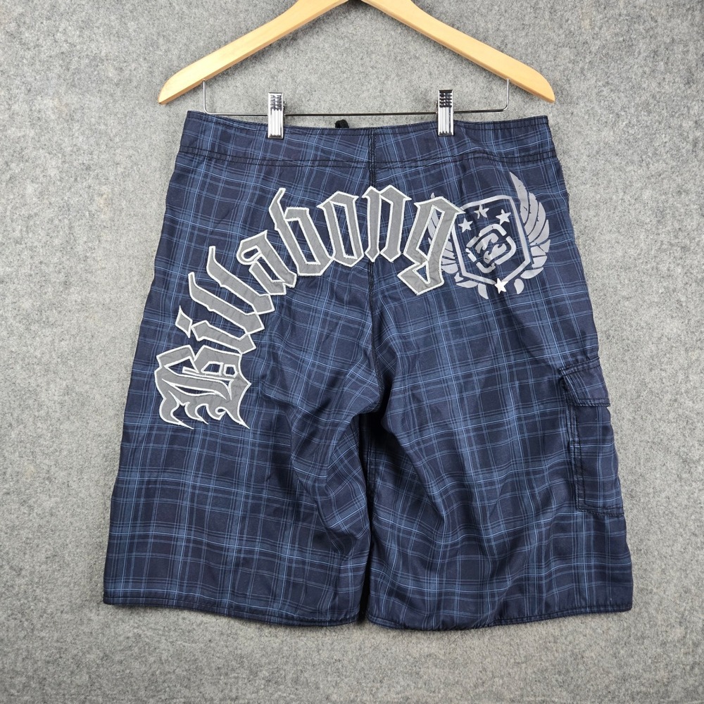 Vintage Billabong Board Shorts Mens 34 Blue Plaid Spellout Skater Y2K Surf